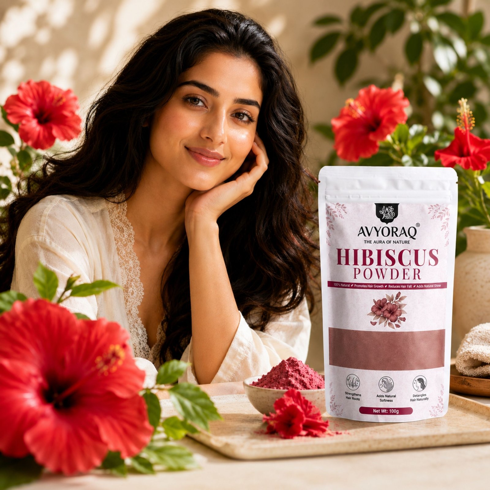 Avyoraq Hibiscus Powder for Hair Nourishment & Shine – 100g - Image 6