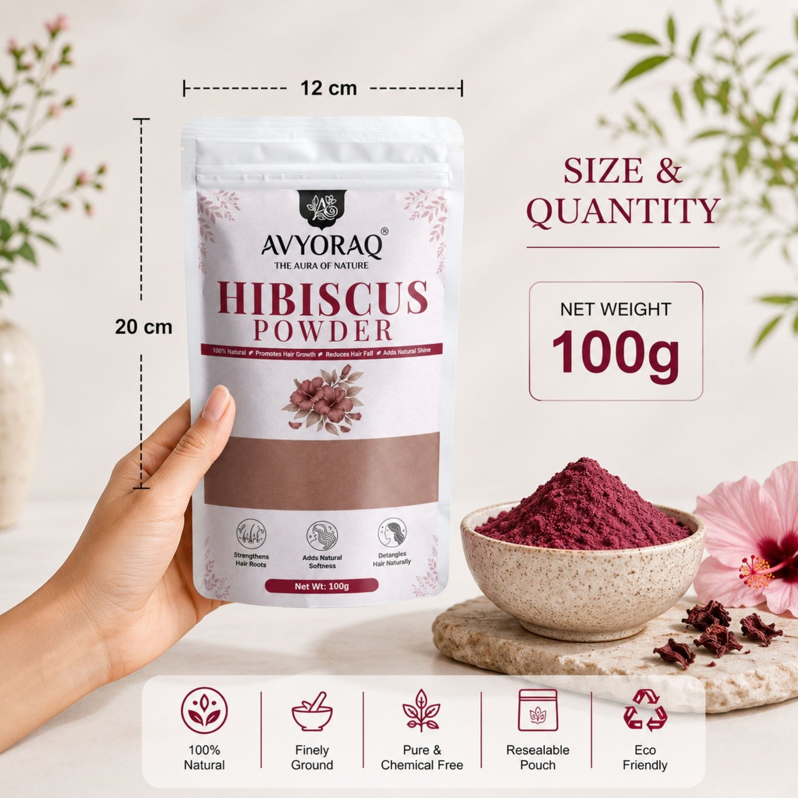 Avyoraq Hibiscus Powder for Hair Nourishment & Shine – 100g - Image 8