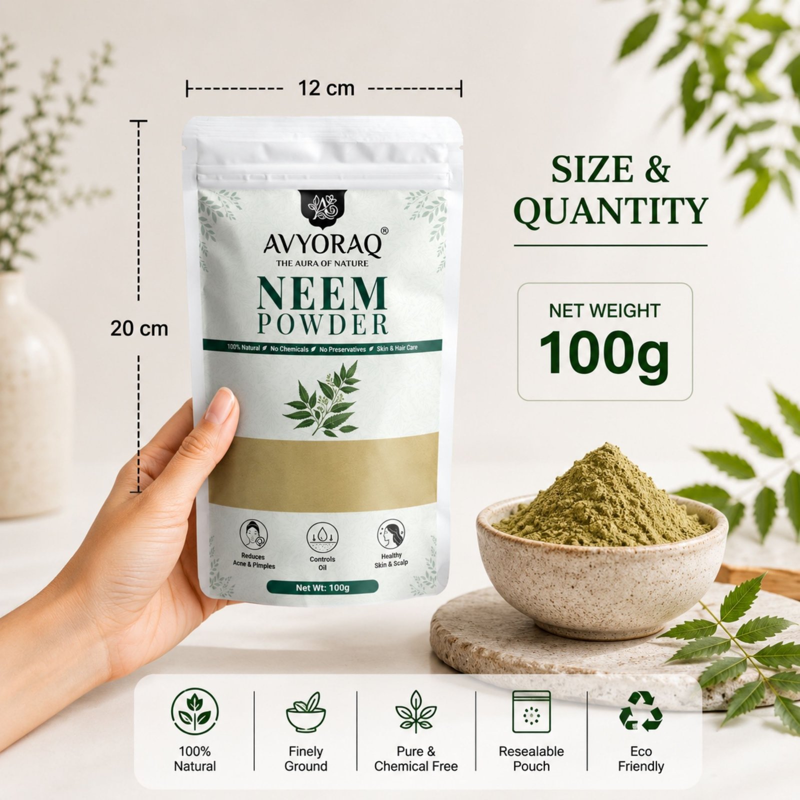 Avyoraq Neem Powder for Clear Skin & Hair Care – 100g - Image 8